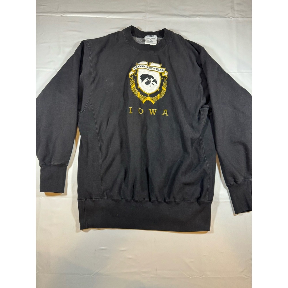Vtg 90s Iowa Hawkeyes Rebel Heavy Weight Crewneck Sweatshirt XL Black